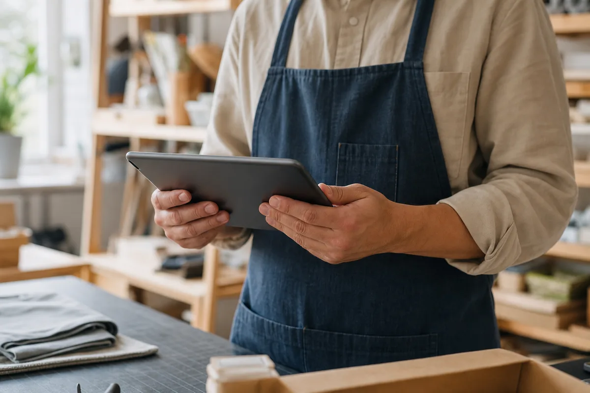 Indépendant comparant deux logiciels de devis et facture sur une tablette